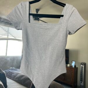 Aritzia Heather Grey Square Neck Original Contour Bodysuit